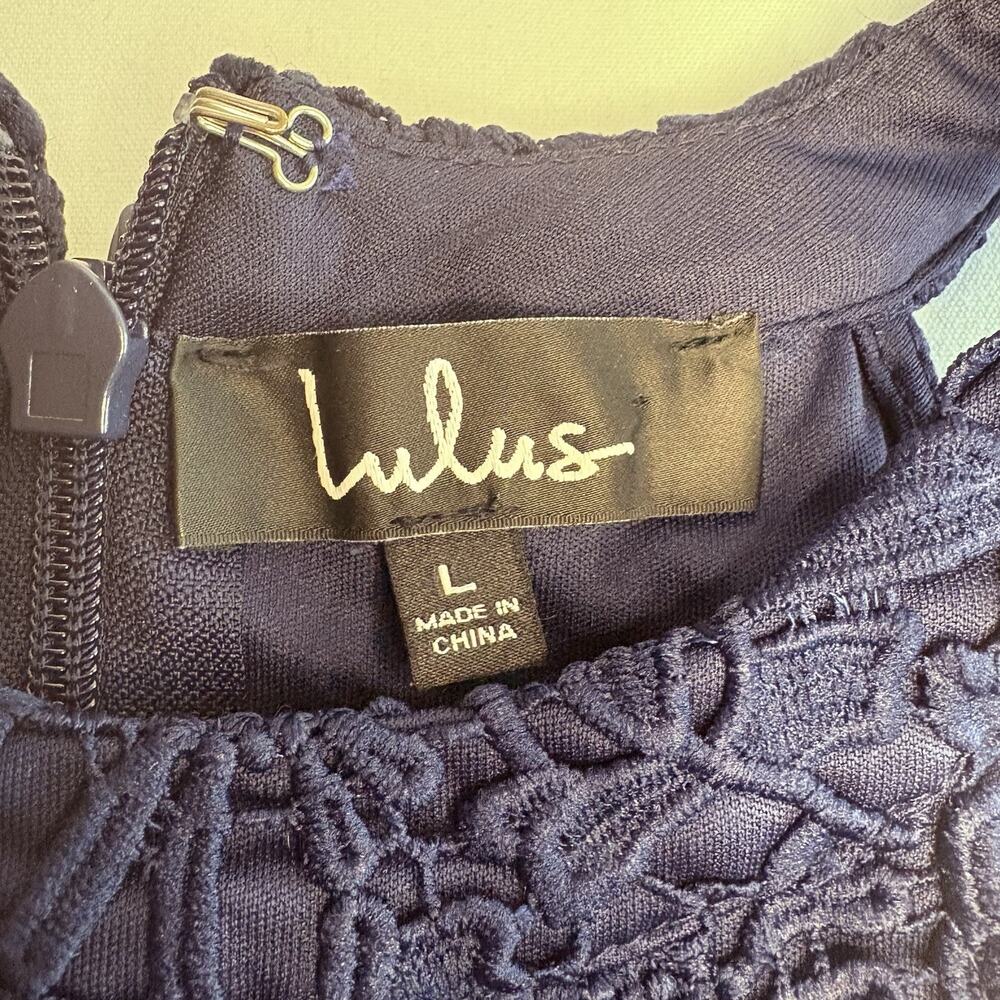Lulus Love Poem Sz L Navy Blue Halter Neck Crochet Lace Cocktail Mini Dress - Picture 12 of 13